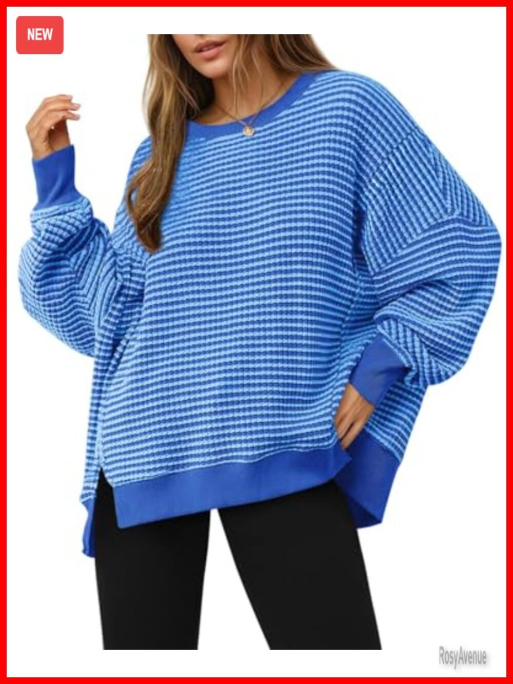 Waffle Knit Oversized Sweatshirt Long Sleeve Crewneck Tunic Pullover